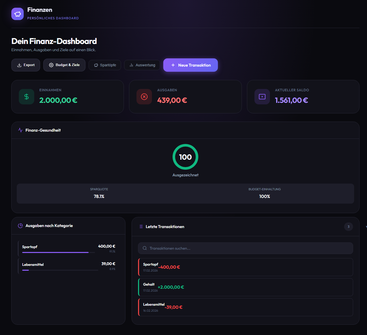 Jarvis Finance Dashboard (Desktop)