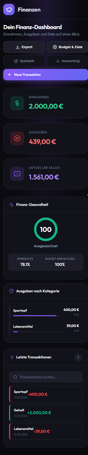 Jarvis Finance Dashboard (Mobile)